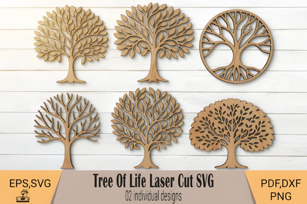 47 Laser Cut Wall Art Ideas for Stylish Home Interiors 15 Laser cut wall art ideas featuring six detailed Tree of Life designs in wood finish on white background