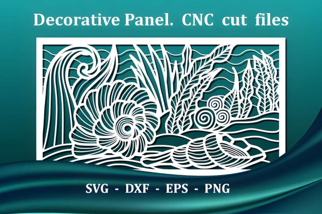 50 Laser Cut Steel Wall Art Ideas for Modern Home Decor 15 Nautical laser cut steel wall art ideas panel with sea plants and seashell shapes in a structured rectangular frame