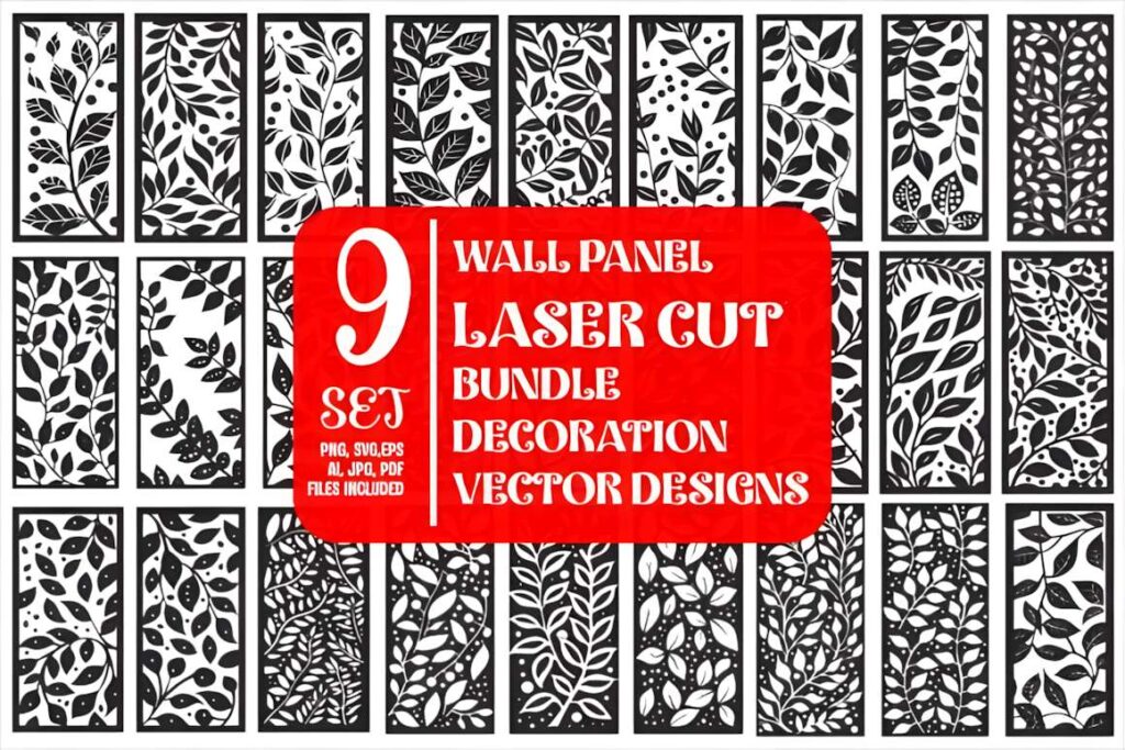 17 Laser Cut Metal Wall Art Panels for Modern Home Decor 20 Laser cut metal wall art panels featuring nine black and white botanical and leaf pattern designs in rectangular shapes