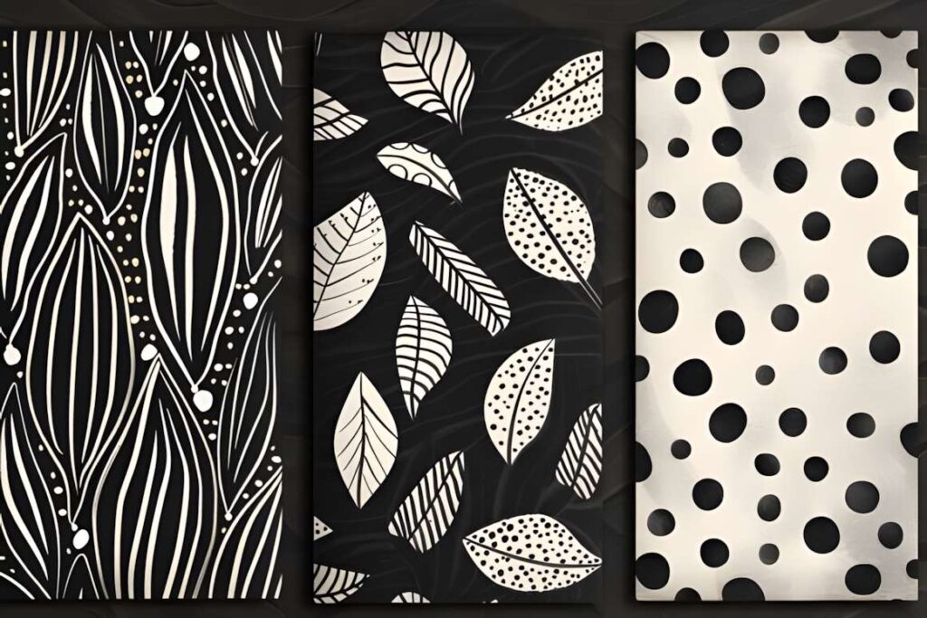 39 Outdoor Laser Cut Panels for Modern Outdoor Spaces 43 Three outdoor laser cut panels with abstract, leaf, and circular hole designs in black and white
